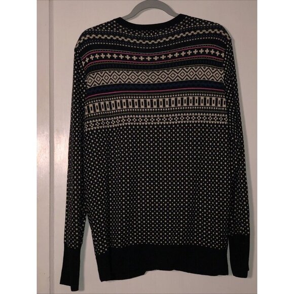 Merona Cardigan Sweater Plus 2X Blue Pink Black Pattern Knit V-Neck Button Front - Picture 2 of 7